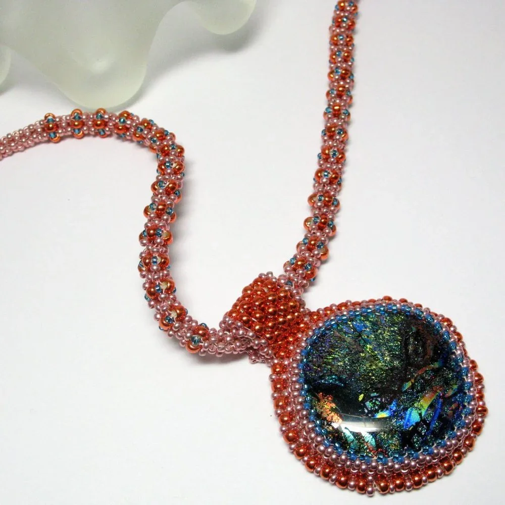 Handwoven Dichroic glass pendant with necklace